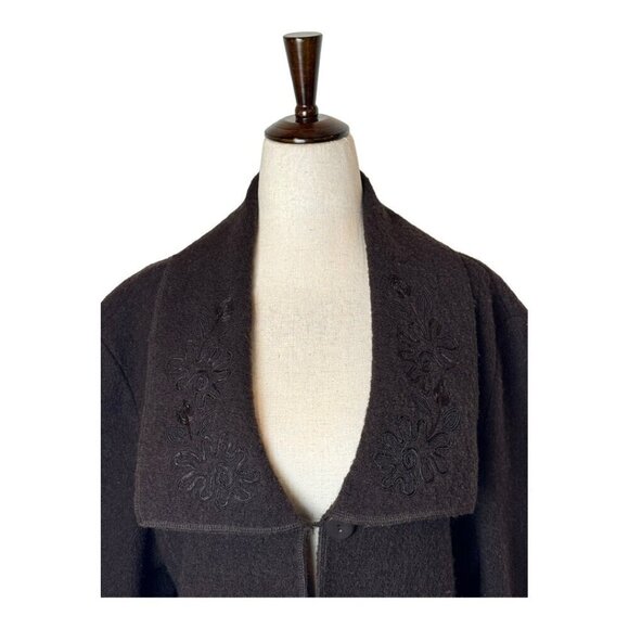 Alexandra Bartlett Sweater Women 1X Brown Wool Knit Embroidered‎ Collar Cardigan - Picture 3 of 10